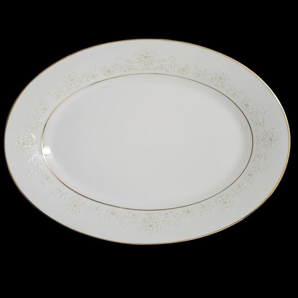 Noritake Dearest 2034 Oval Platter 12x9” Contemporary Fine China Japan Gold Trim - Picture 2 of 4